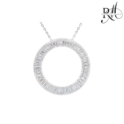 CZ RoManse Circle Pendant 17" Sterling Silver Necklace