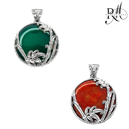 Bali RoManse Red Coral & Bamboo Sterling Silver Pendant