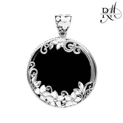 Bali RoManse Black Shell & Floral Medallion Sterling SIlver Pendant