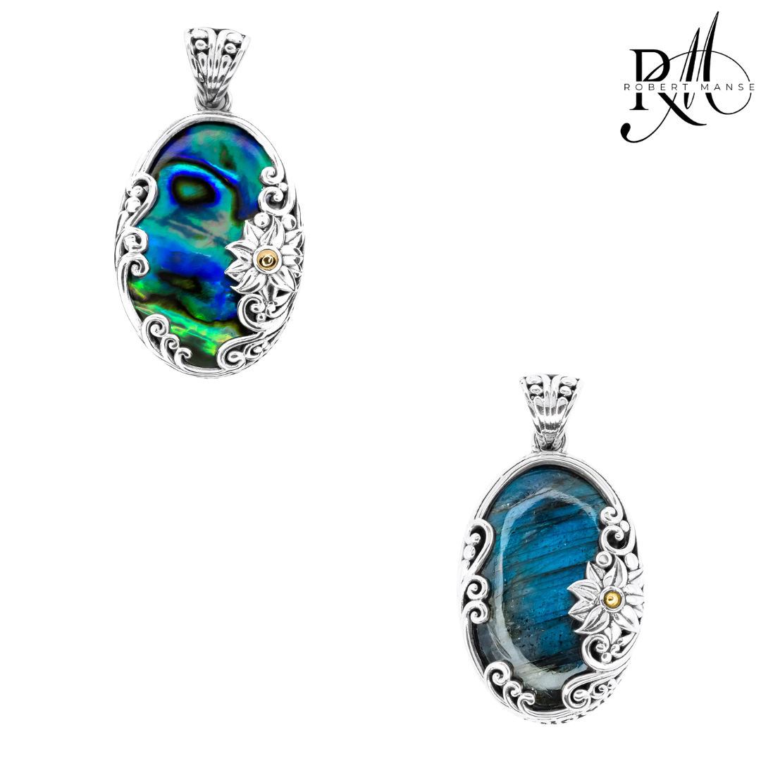 Bali RoManse Floral Vines Sterling Silver & 18K Gold Pendant