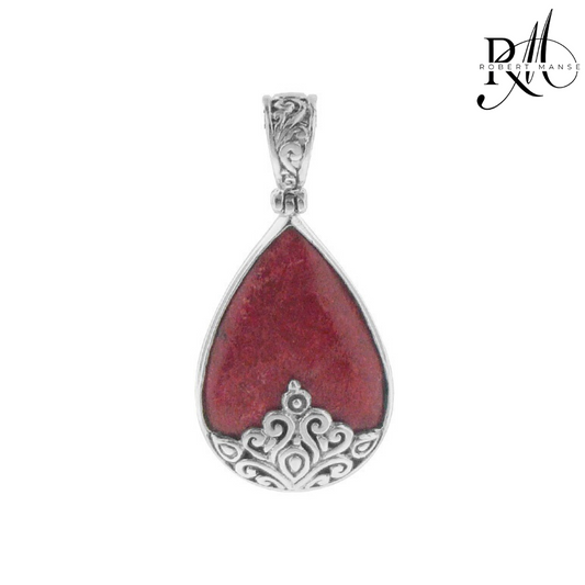 Bali RoManse Red Coral Scrollwork Sterling Silver Pendant
