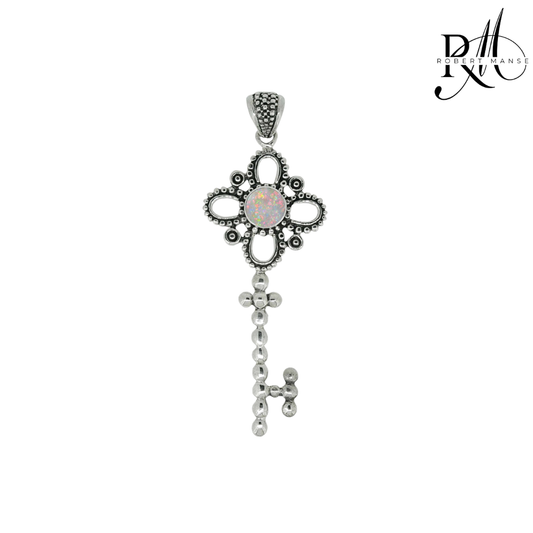 Bali RoManse Lab Created Opal Sterling Silver Key Pendant