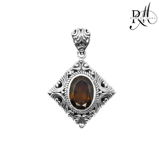 Bali RoManse Smoky Quartz Scrollwork Sterling Silver Pendant