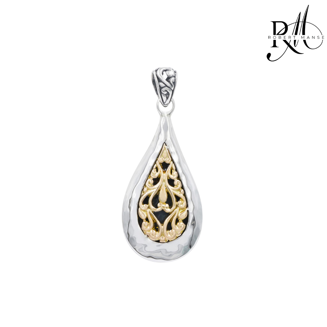 Bali RoManse Two-Tone Scrollwork Droplet Sterling Silver Pendant