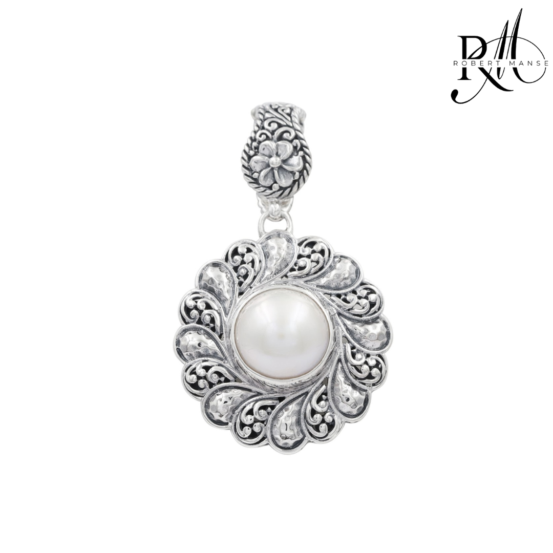 Bali RoManse Mabe Pearl Scrollwork & Hammered Sterling Silver Enhancer Pendant