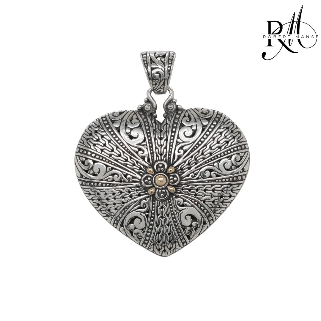 Bali RoManse Tulang Naga Heart Sterling Silver & 18K Gold Pendant