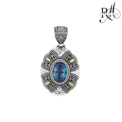 Bali RoManse Flower Petal Quartz & Hammered Sterling Silver Enhancer Pendant