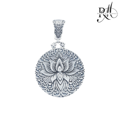 Bali RoManse Lotus Flower Medallion Sterling Silver Enhancer Pendant