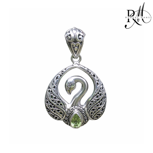Bali RoManse Peridot Swan Sterling Silver Pendant