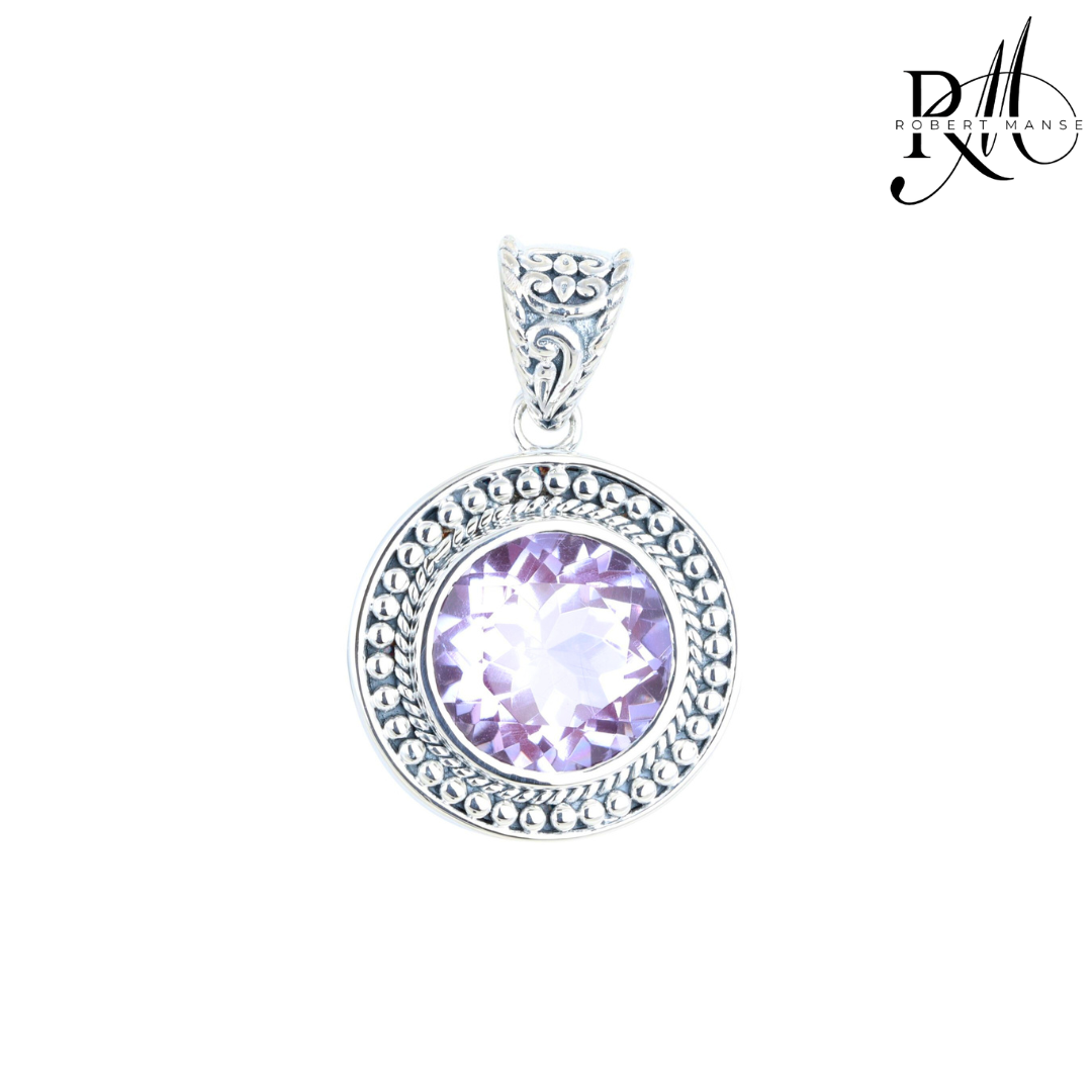 Bali RoManse Kunzite Quartz Beaded Medallion Sterling Silver Pendant