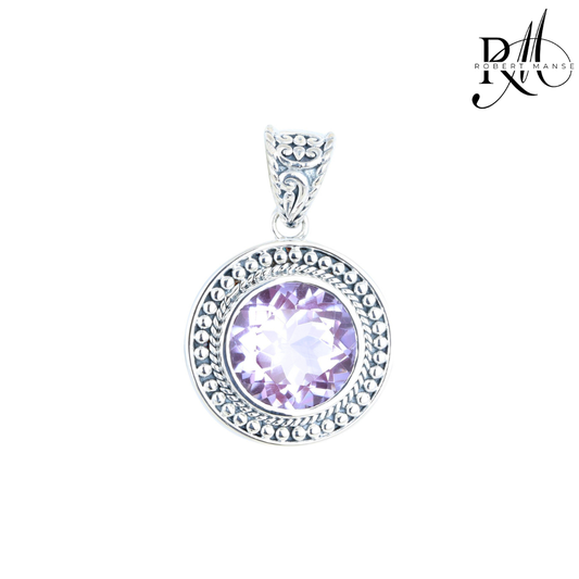 Bali RoManse Kunzite Quartz Beaded Medallion Sterling Silver Pendant