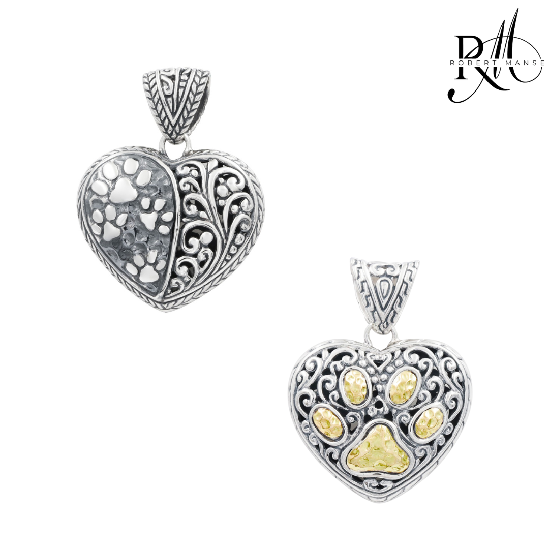 Bali RoManse Paw Prints On The Heart Sterling Silver Pendant