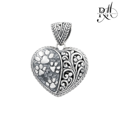 Bali RoManse Paw Prints On The Heart Sterling Silver Pendant