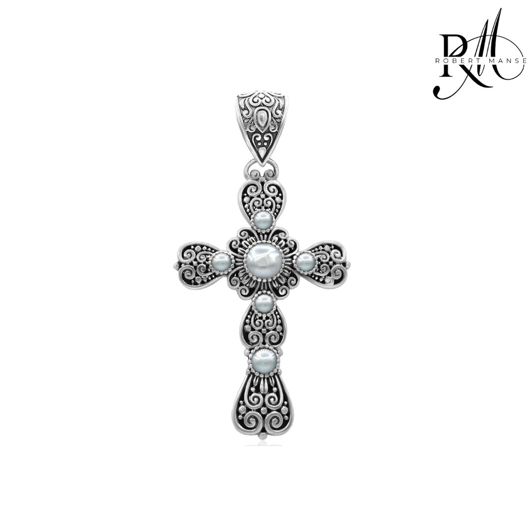 Bali RoManse Pearl Sterling Silver Cross Enhancer Pendant