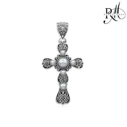 Bali RoManse Pearl Sterling Silver Cross Enhancer Pendant