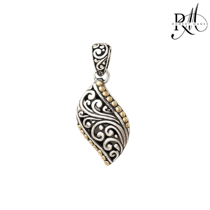 Bali RoManse Scrollwork Waves Two-Tone Sterling Silver Pendant