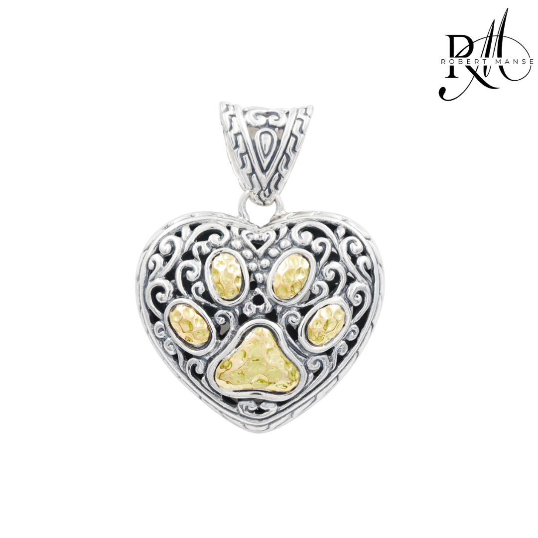 Bali RoManse Paw Prints On The Heart Sterling Silver Pendant