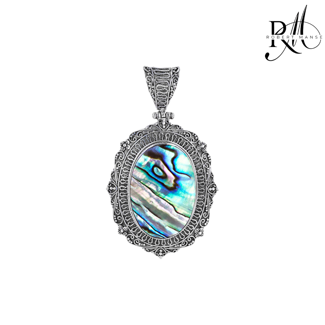Bali RoManse Oval Abalone & Ornate Sterling Silver Pendant