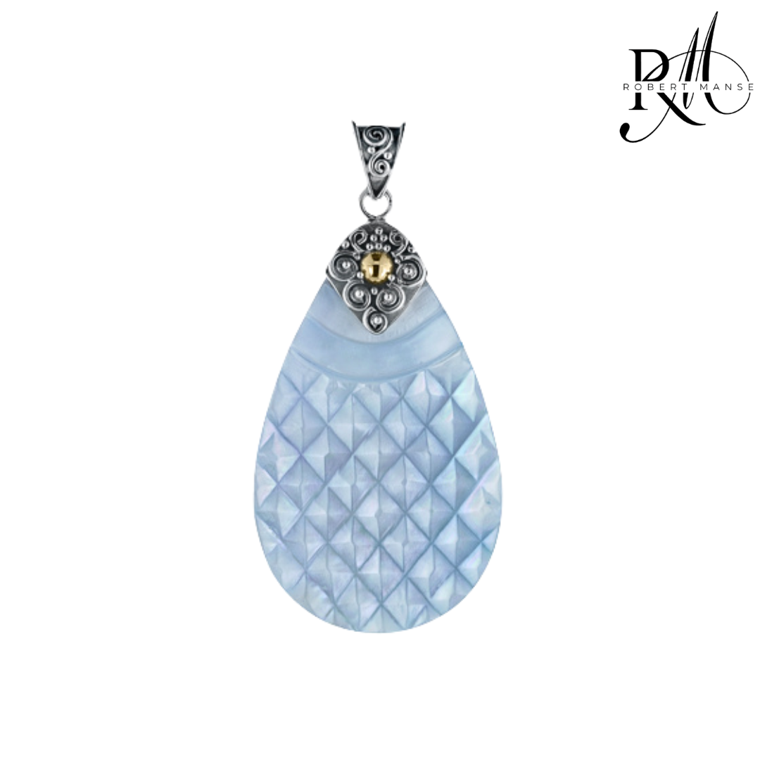 Bali RoManse Carved Mother of Pearl Sterling Silver Pendant
