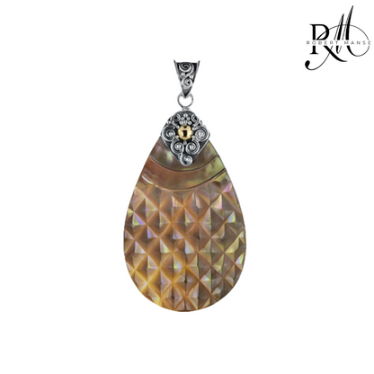 Bali RoManse Carved Mother of Pearl Sterling Silver Pendant