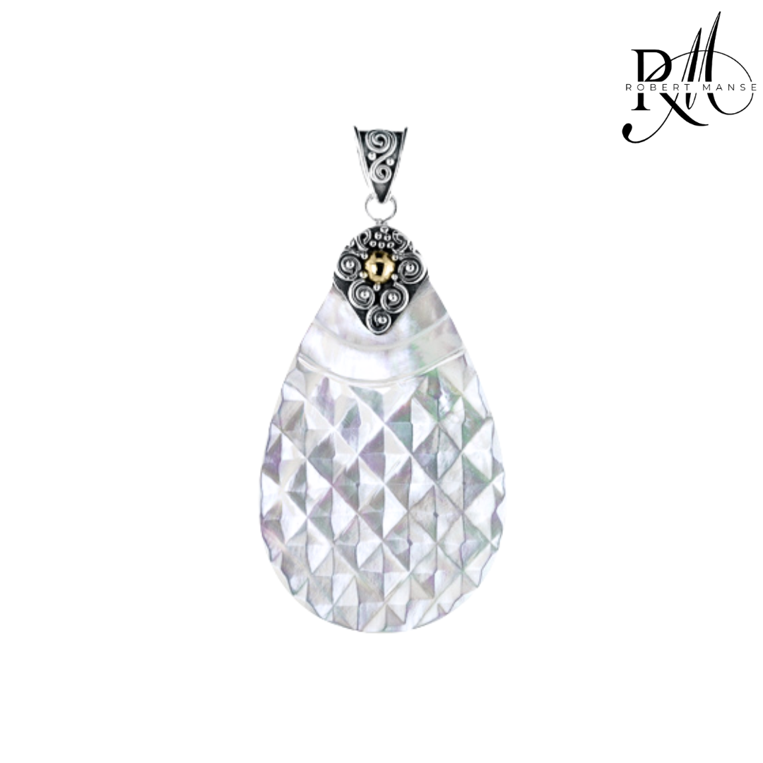 Bali RoManse Carved Mother of Pearl Sterling Silver Pendant