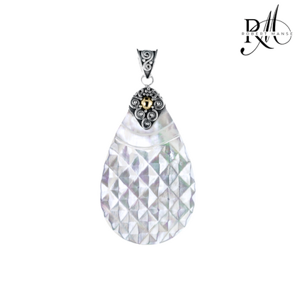 Bali RoManse Carved Mother of Pearl Sterling Silver Pendant