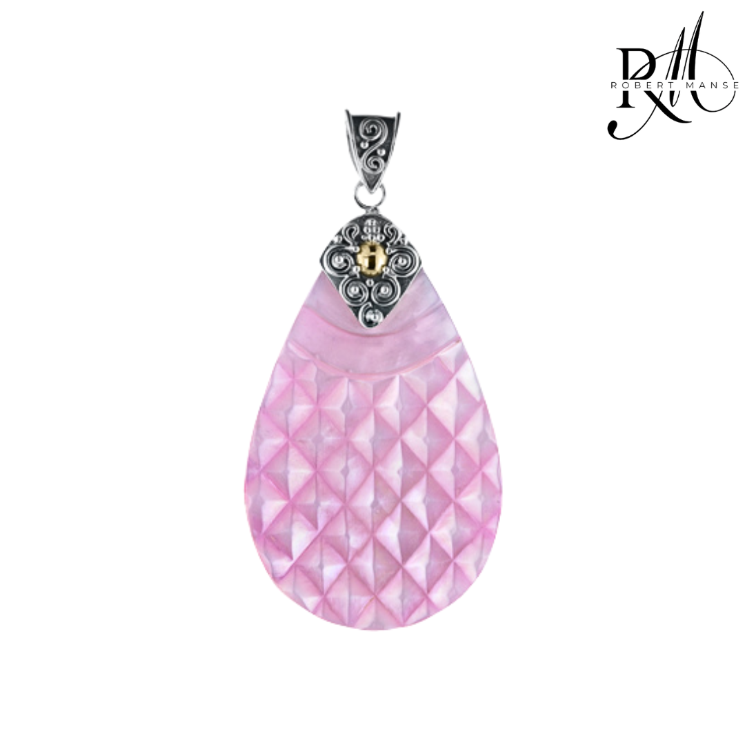 Bali RoManse Carved Mother of Pearl Sterling Silver Pendant