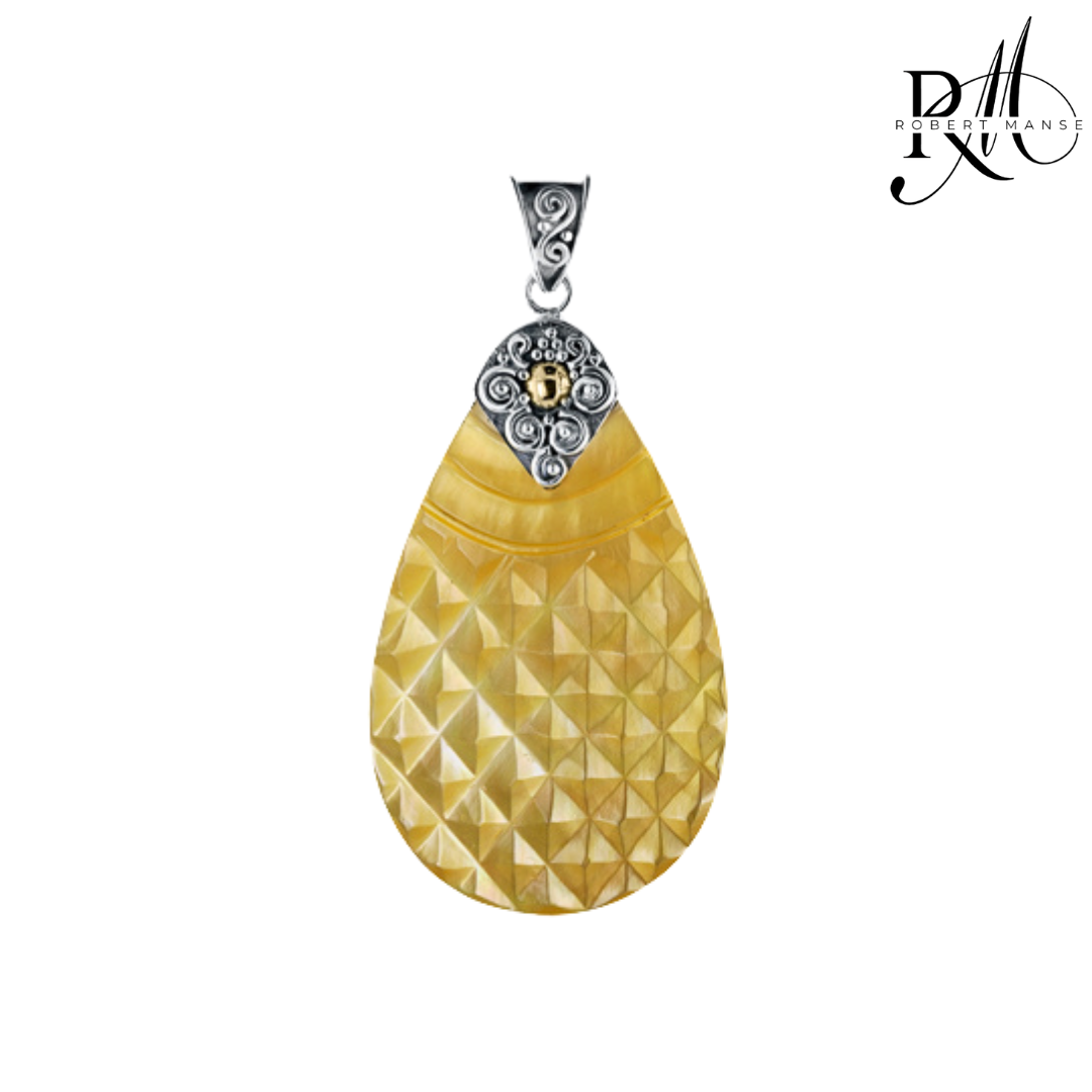 Bali RoManse Carved Mother of Pearl Sterling Silver Pendant