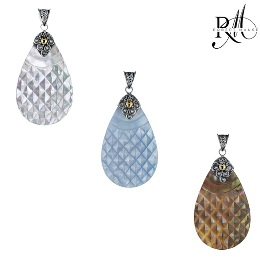 Bali RoManse Carved Mother of Pearl Sterling Silver Pendant