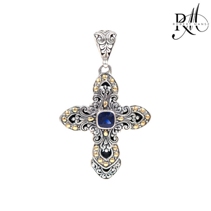 Bali RoManse Gemstone & Two-Tone Scrollwork Cross Pendant