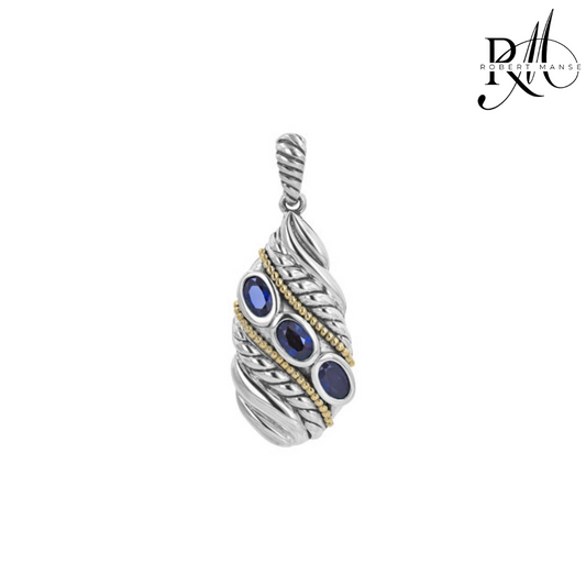 Gem RoManse Triple Sapphire Sterling Silver & 18K Gold Accents 18" Necklace