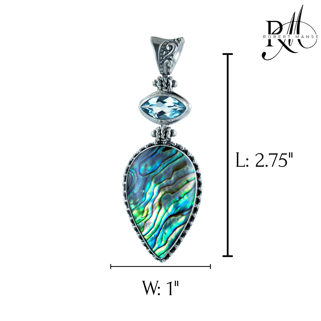 Bali RoManse Abalone & Blue Topaz Sterling Silver Double Drop Pendant