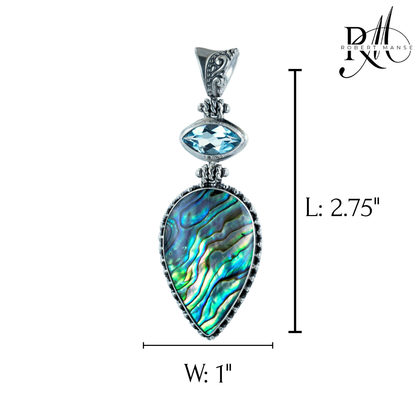 Bali RoManse Abalone & Blue Topaz Sterling Silver Double Drop Pendant