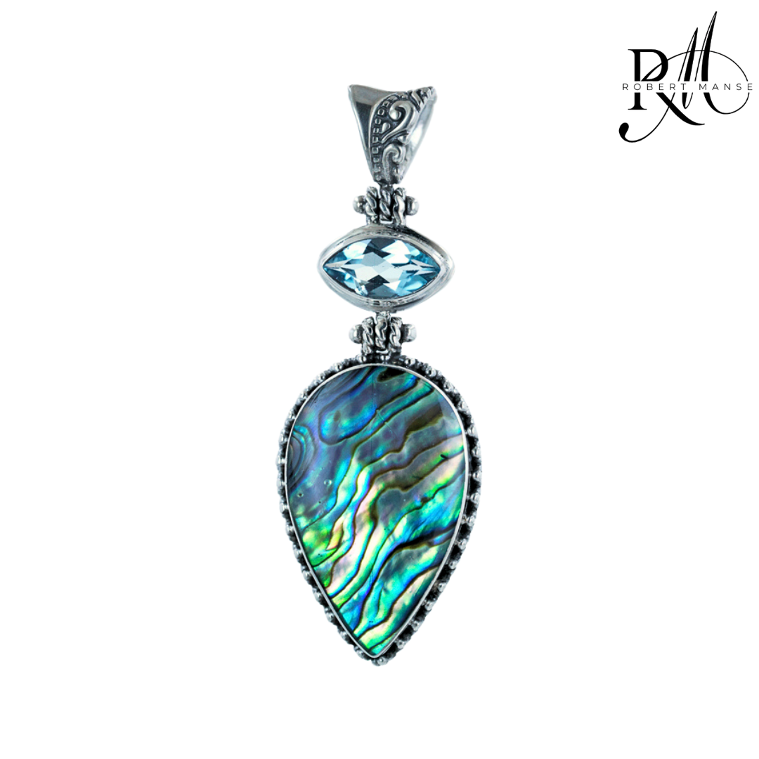 Bali RoManse Abalone & Blue Topaz Sterling Silver Double Drop Pendant