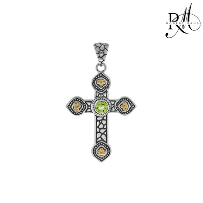 Bali RoManse Peridot Two-Tone Cross Pendant