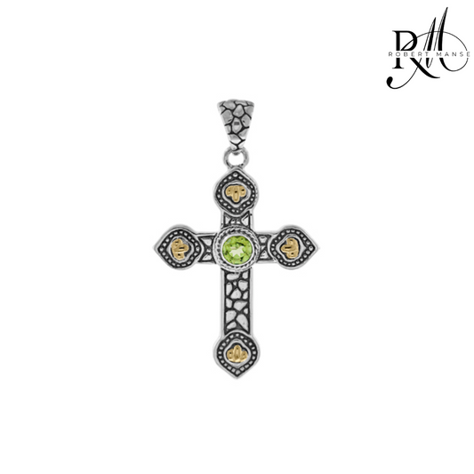 Bali RoManse Peridot Two-Tone Cross Pendant