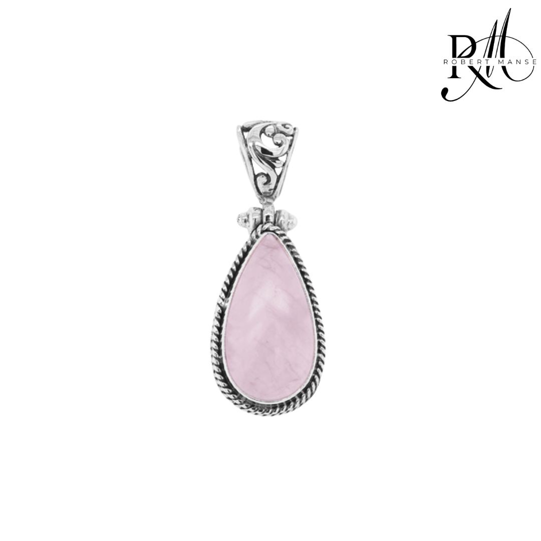 Bali RoManse Rose Quartz Sterling Silver Droplet Pendant