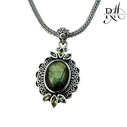 Bali RoManse Labradorite & Peridot Sterling Silver Necklace