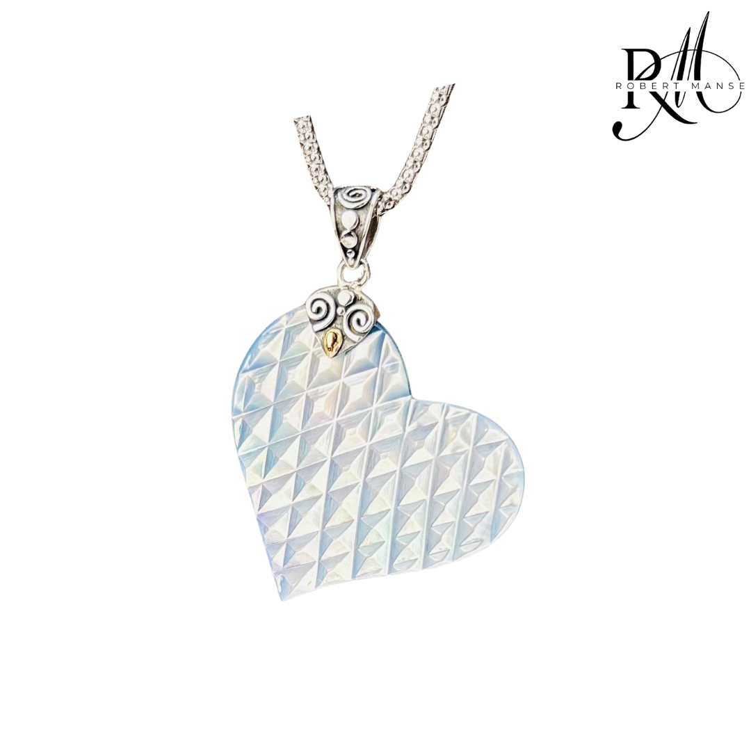 Bali RoManse Carved Heart Mother of Pearl Pendant on Chain