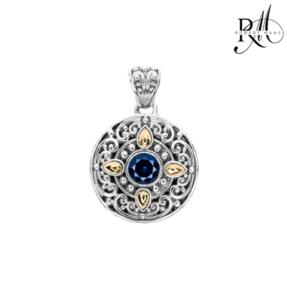 Bali RoManse Lab Sapphire Two-Tone Medallion 18" Necklace