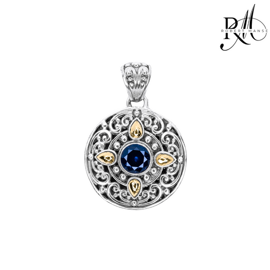 Bali RoManse Lab Sapphire Two-Tone Medallion 18" Necklace