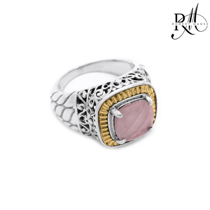 Bali RoManse Chalcedony & Two-Tone Scrollwork Ring