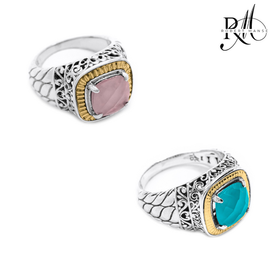 Bali RoManse Chalcedony & Two-Tone Scrollwork Ring