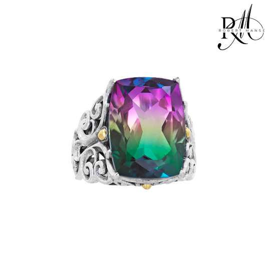 Gem RoManse Watermelon Quartz Sterling Silver Ring with 18k Gold Accents