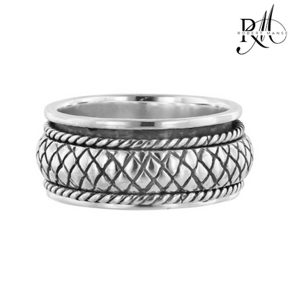 BroManse Quilted Sterling Silver Fidget Band Ring