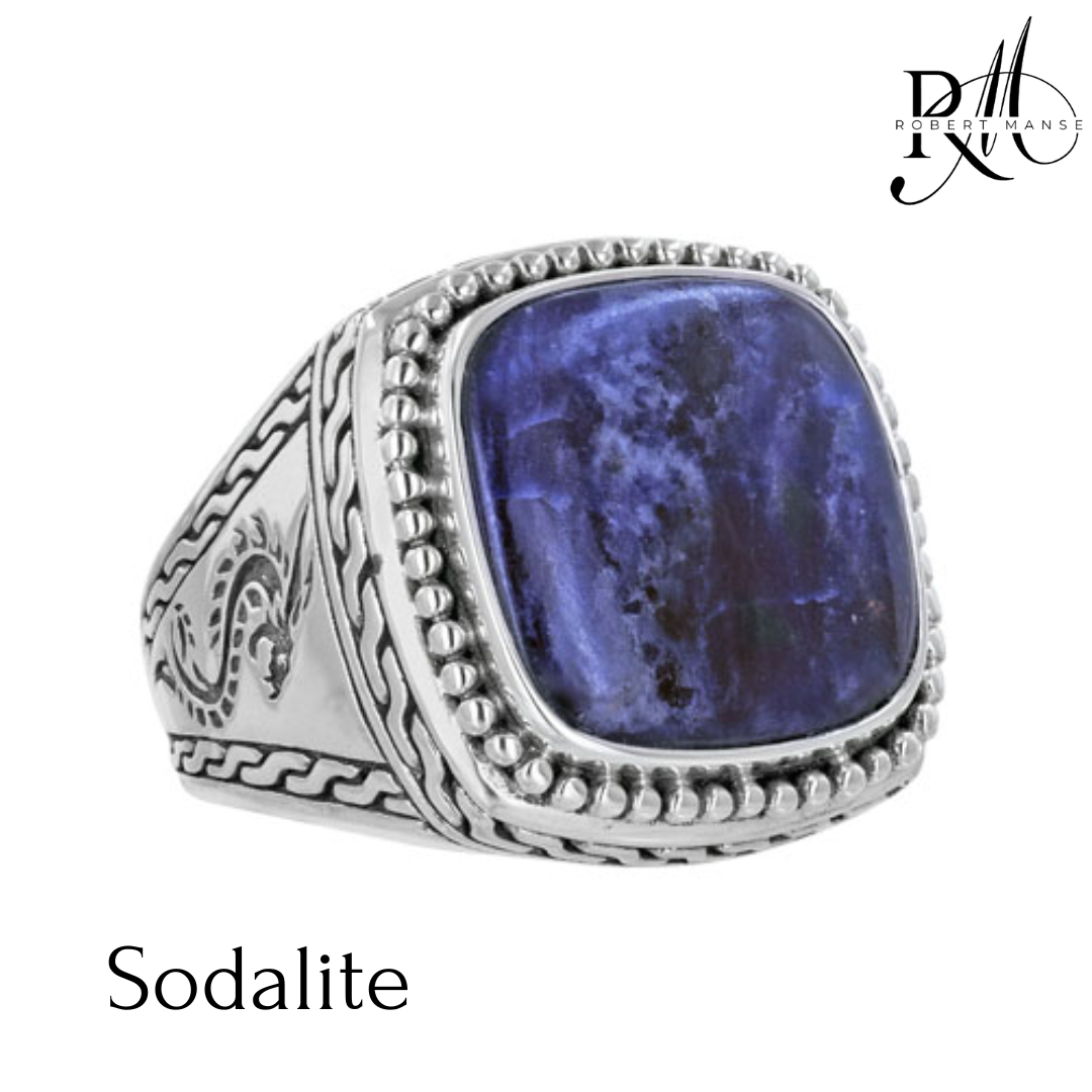 BroManse Dragon & Gemstone Solitaire Sterling Silver Ring