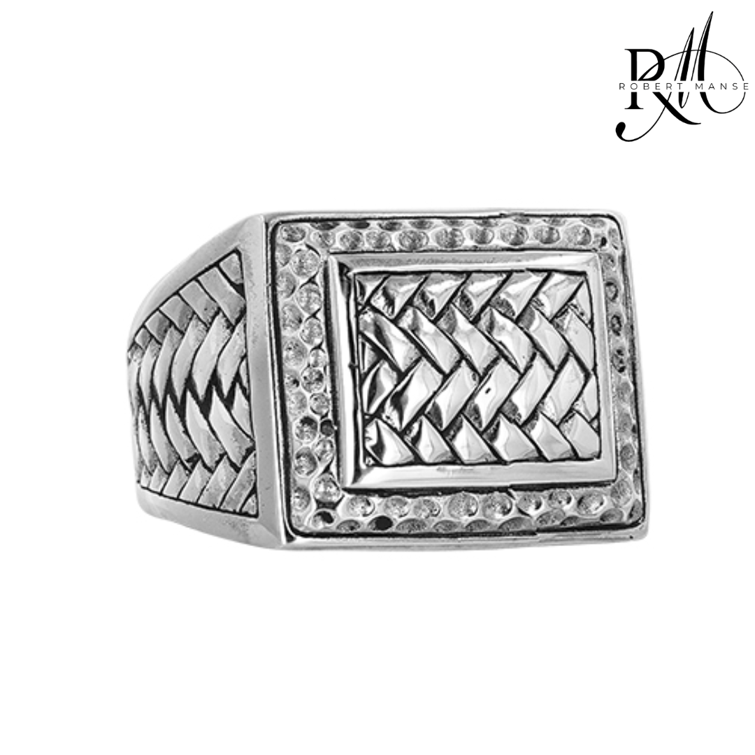 BroManse Sterling Silver Ring with Basket Weave and Hammered Pattern