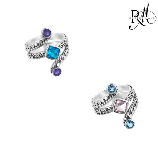 Bali RoManse Sterling Silver Wrap Around Filigree Multi Gemstone Ring