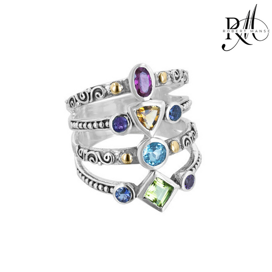 Gem RoManse Multi-Band & Stone Sterling Silver Ring
