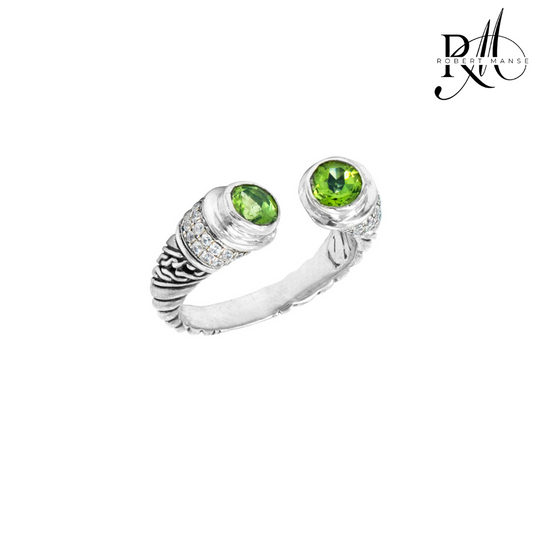 Bali RoManse Peridot & CZ Sterling Silver Cable Cuff Ring